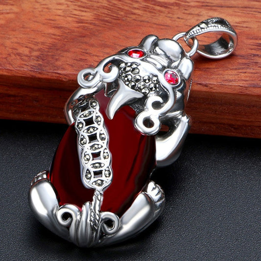 999 Pure Silver Pi Xiu Garnet Necklace For Women