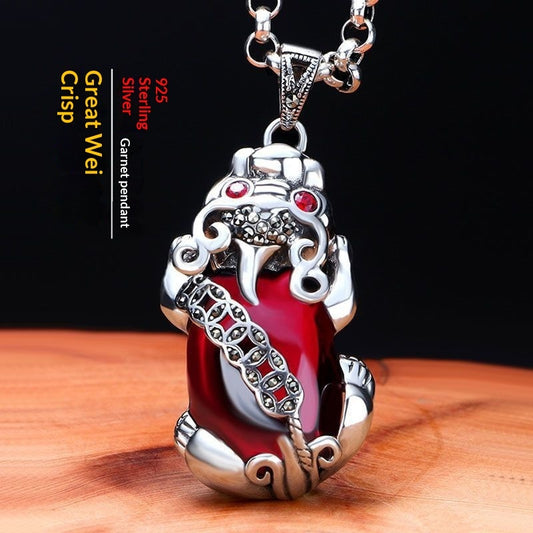 999 Pure Silver Pi Xiu Garnet Necklace For Women