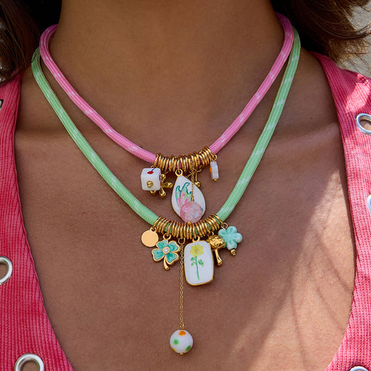 Stainless Steel Four-Leaf Clover Rope Necklace With Oil-Dripping Design