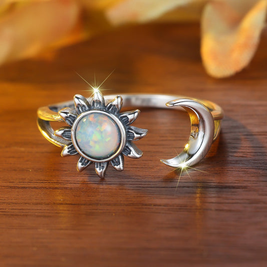 Vintage Sun And Moon Open Ring For Women